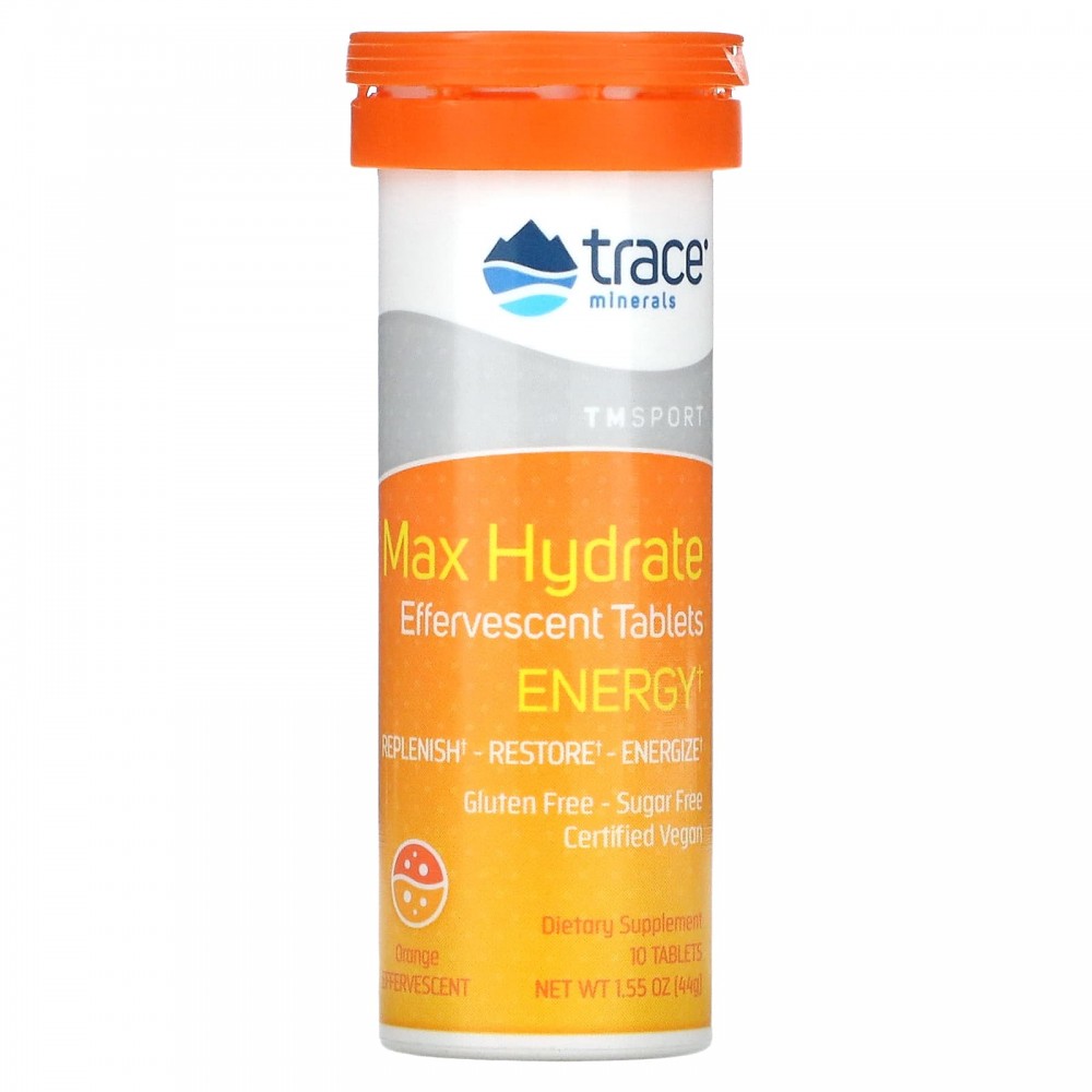 Trace Minerals ®, Max Hydrate Energy, Effervescent Tablets, Orange, 1. .