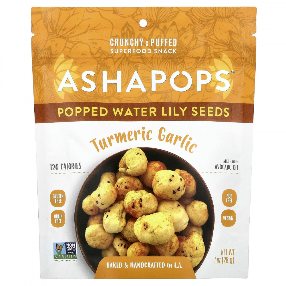 AshaPops, Popped Water Lily Seeds, куркума и чеснок, 28 г (1 унция) в Москве - eco-herb.ru | изображение AshaPops, Popped Water Lily Seeds, куркума и чеснок, 28 г (1 унция) в Москве - eco-herb.ru | фото