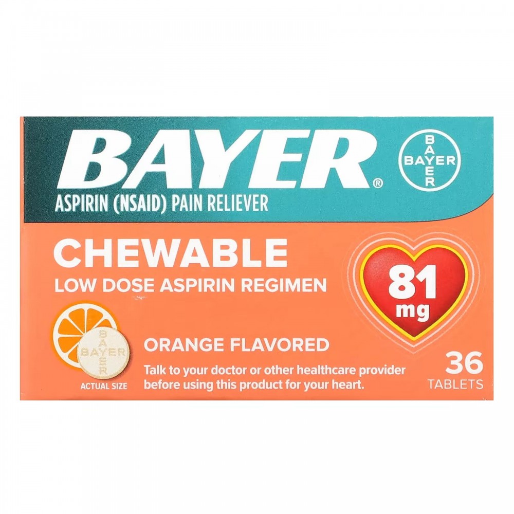 Bayer, Chewable Low Dose Aspirin Regimen, Orange, 81 mg, 36 Tablets в Москве - eco-herb.ru | фото
