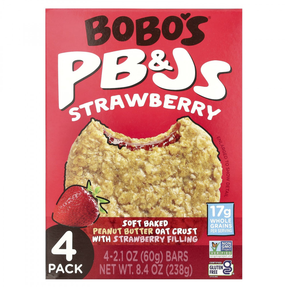 Bobo's Oat Bars, PB & Js, клубника, 4 упаковки по 60 г (2,1 унции) в Москве - eco-herb.ru | изображение Bobo's Oat Bars, PB & Js, клубника, 4 упаковки по 60 г (2,1 унции) в Москве - eco-herb.ru | фото