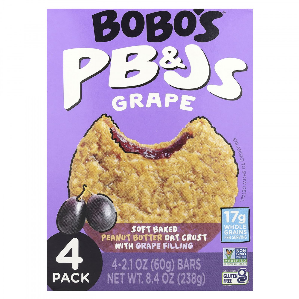Bobo's Oat Bars, PB & Js, виноград, 4 батончика по 60 г (2,1 унции) в Москве - eco-herb.ru | изображение Bobo's Oat Bars, PB & Js, виноград, 4 батончика по 60 г (2,1 унции) в Москве - eco-herb.ru | фото