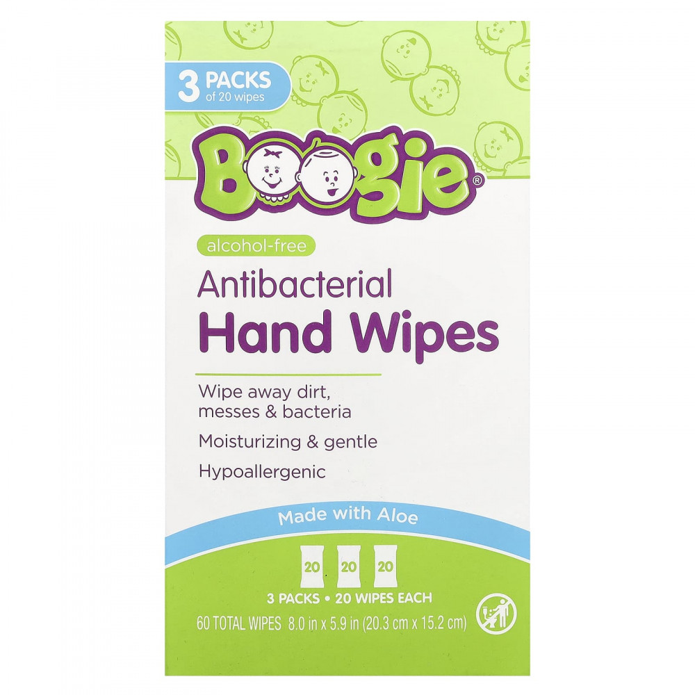 Boogie Wipes, Antibacterial Hand Wipes, Alcohol Free, 3 Packs, 20 Wipes Each в Москве - eco-herb.ru | изображение Boogie Wipes, Antibacterial Hand Wipes, Alcohol Free, 3 Packs, 20 Wipes Each в Москве - eco-herb.ru | фото