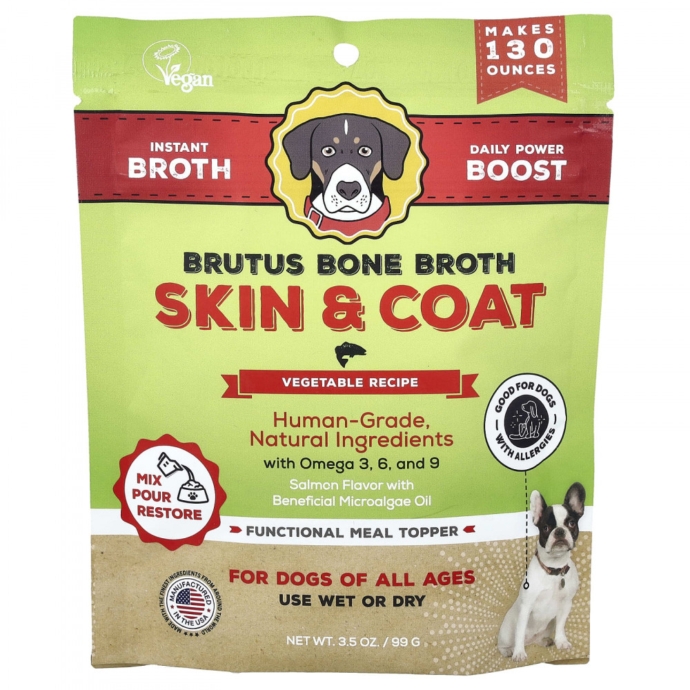 Brutus Bone Broth, Skin &coat, овощной рецепт, для собак любого возраста, лосось, 99 г (3,5 унции) в Москве - eco-herb.ru | изображение Brutus Bone Broth, Skin &coat, овощной рецепт, для собак любого возраста, лосось, 99 г (3,5 унции) в Москве - eco-herb.ru | фото