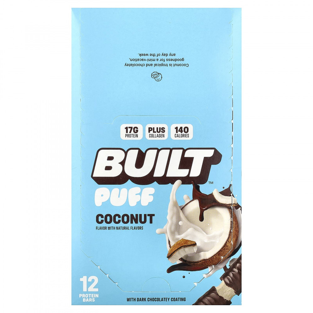 Built, Puff, протеиновые батончики, кокос, 12 батончиков по 40 г (1,41 унции) в Москве - eco-herb.ru | изображение Built, Puff, протеиновые батончики, кокос, 12 батончиков по 40 г (1,41 унции) в Москве - eco-herb.ru | фото