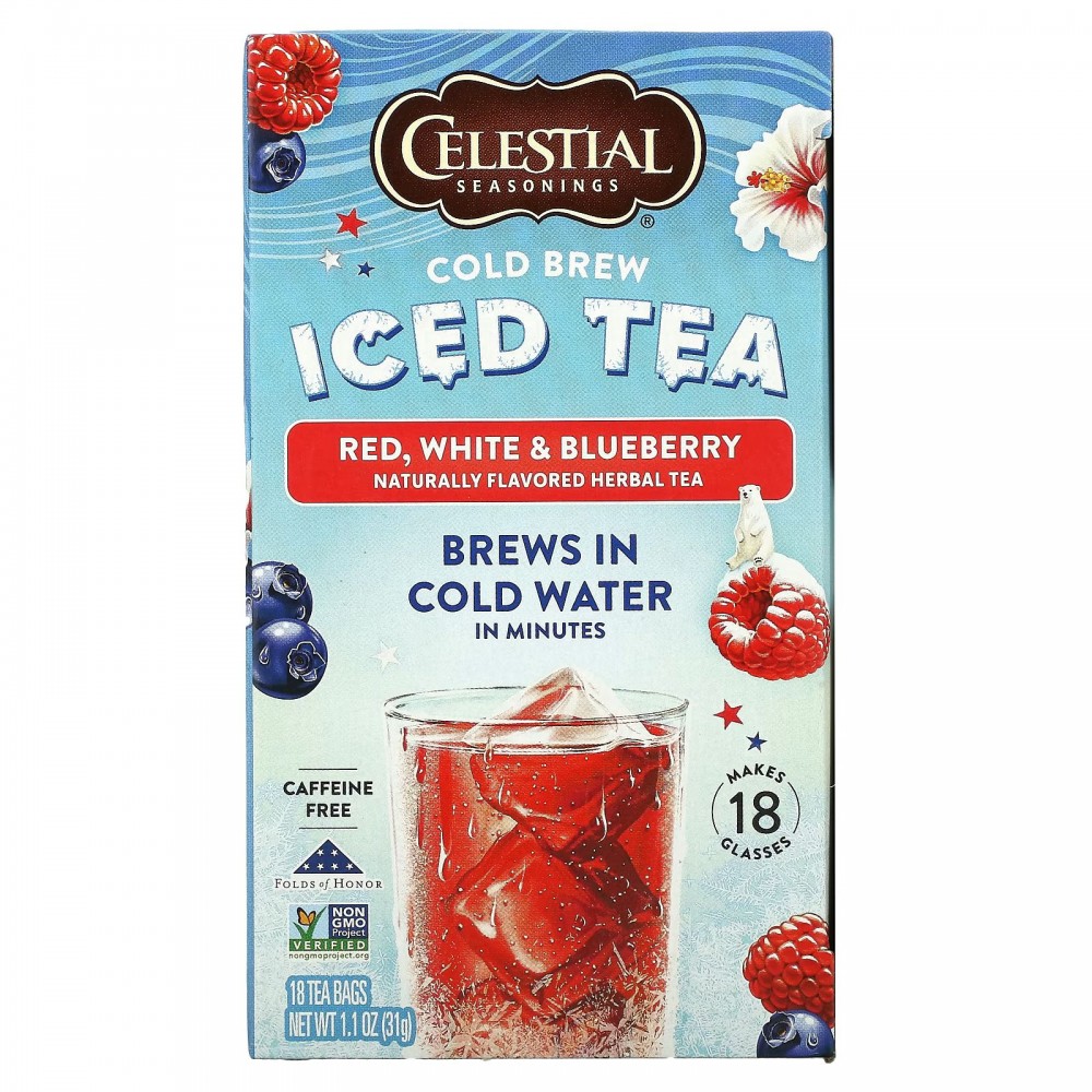 Celestial Seasonings, Холодный чай со льдом, красный, белый и голубика, без кофеина, 18 чайных пакетиков, 31 г (1,1 унции) в Москве - eco-herb.ru | фото