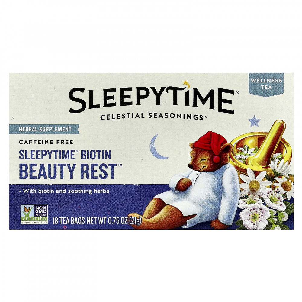 Celestial Seasonings, Wellness Tea, Sleepytime®, биотин Beauty Rest™, без кофеина, 18 чайных пакетиков, 21 г (0,75 унции) в Москве - eco-herb.ru | изображение Celestial Seasonings, Wellness Tea, Sleepytime®, биотин Beauty Rest™, без кофеина, 18 чайных пакетиков, 21 г (0,75 унции) в Москве - eco-herb.ru | фото