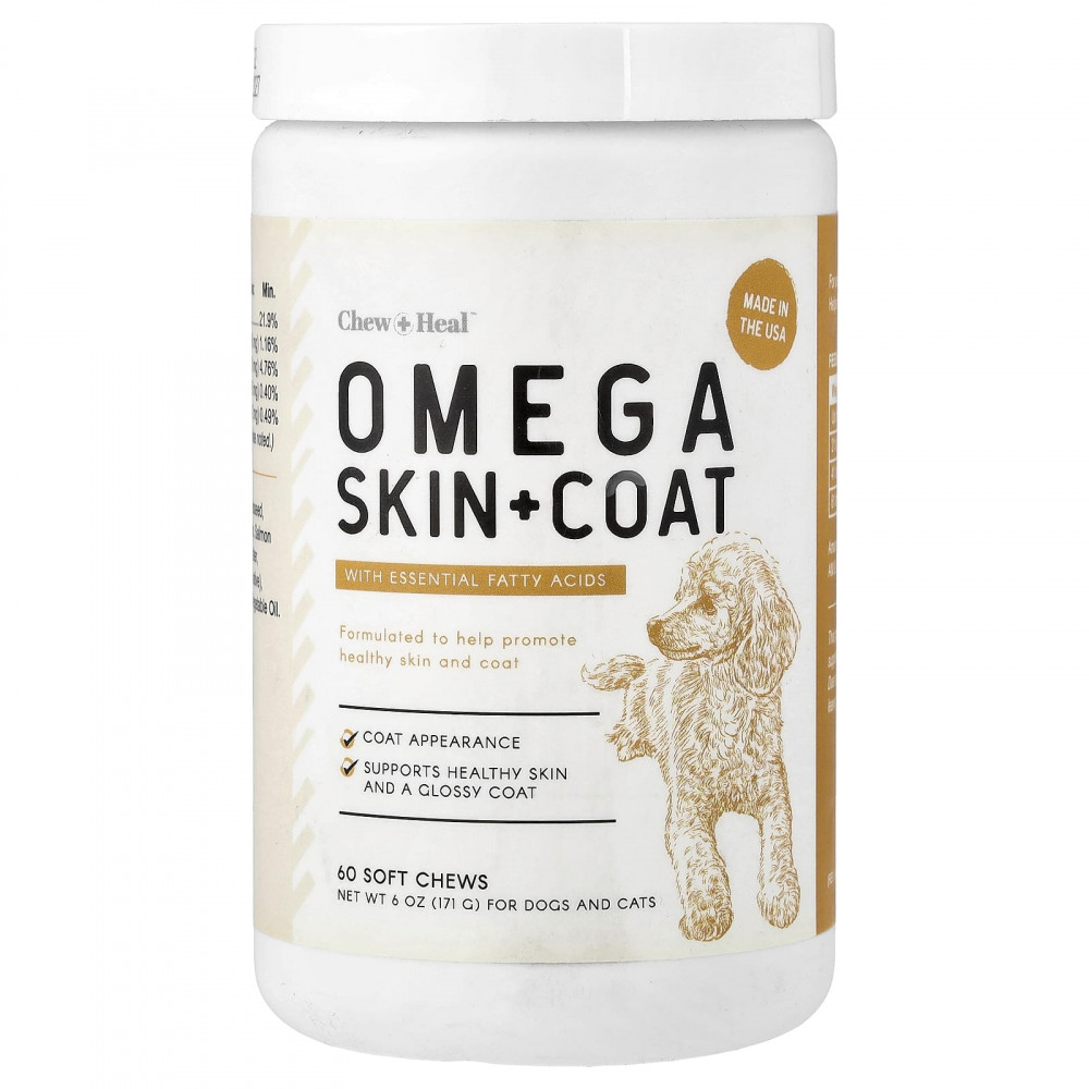 Chew + Heal, Omega Skin + шерсти, для собак и кошек, 60 жевательных таблеток, 171 г (6 унций) в Москве - eco-herb.ru | изображение Chew + Heal, Omega Skin + шерсти, для собак и кошек, 60 жевательных таблеток, 171 г (6 унций) в Москве - eco-herb.ru | фото