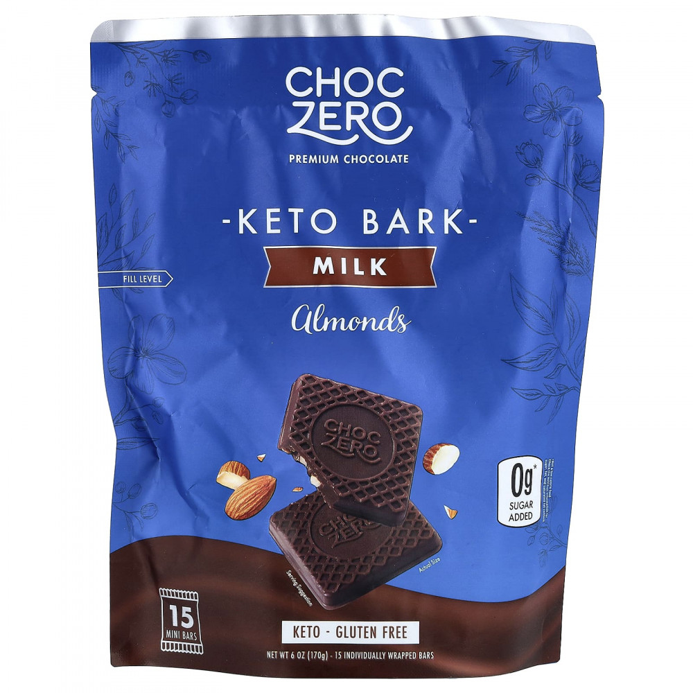 ChocZero, Keto Bark, молочный шоколад, миндаль, 15 мини-батончиков, 170 г (6 унций) в Москве - eco-herb.ru | изображение ChocZero, Keto Bark, молочный шоколад, миндаль, 15 мини-батончиков, 170 г (6 унций) в Москве - eco-herb.ru | фото