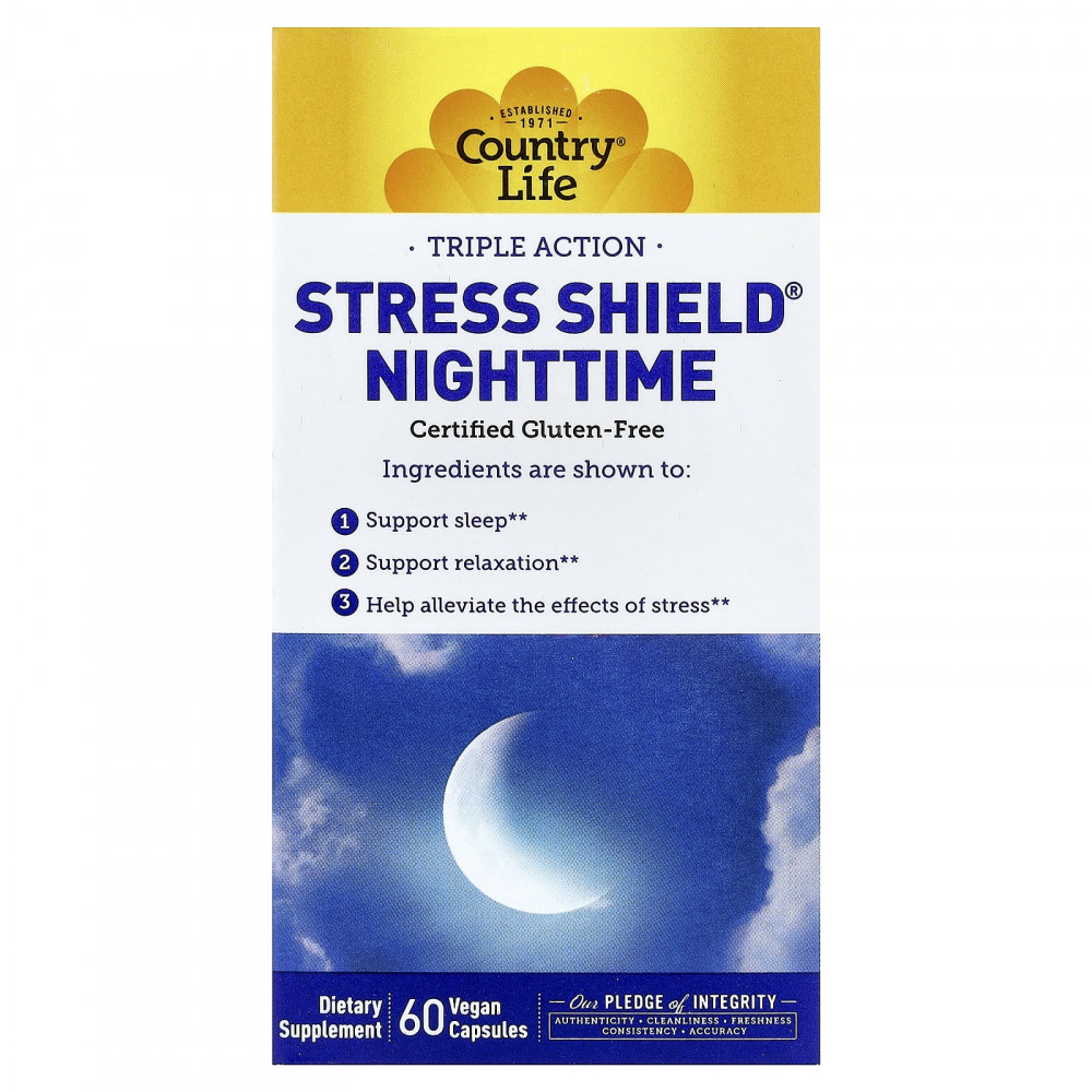 Country Life, Stress Shield® Nighttime, тройное действие, 60 веганских капсул в Москве - eco-herb.ru | изображение Country Life, Stress Shield® Nighttime, тройное действие, 60 веганских капсул в Москве - eco-herb.ru | фото