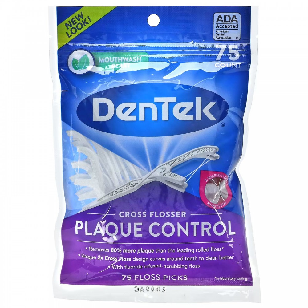 DenTek, Cross Flosser Plaque Control, жидкость для полоскания рта, 75 штук в Москве - eco-herb.ru | фото