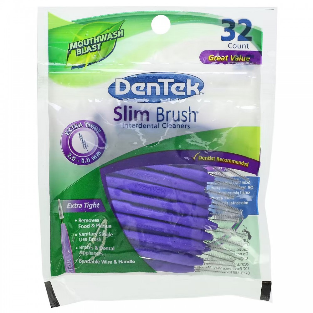 DenTek, Средство для чистки межзубных промежутков Slim Brush, очень плотное средство для полоскания рта, 32 штуки в Москве - eco-herb.ru | фото