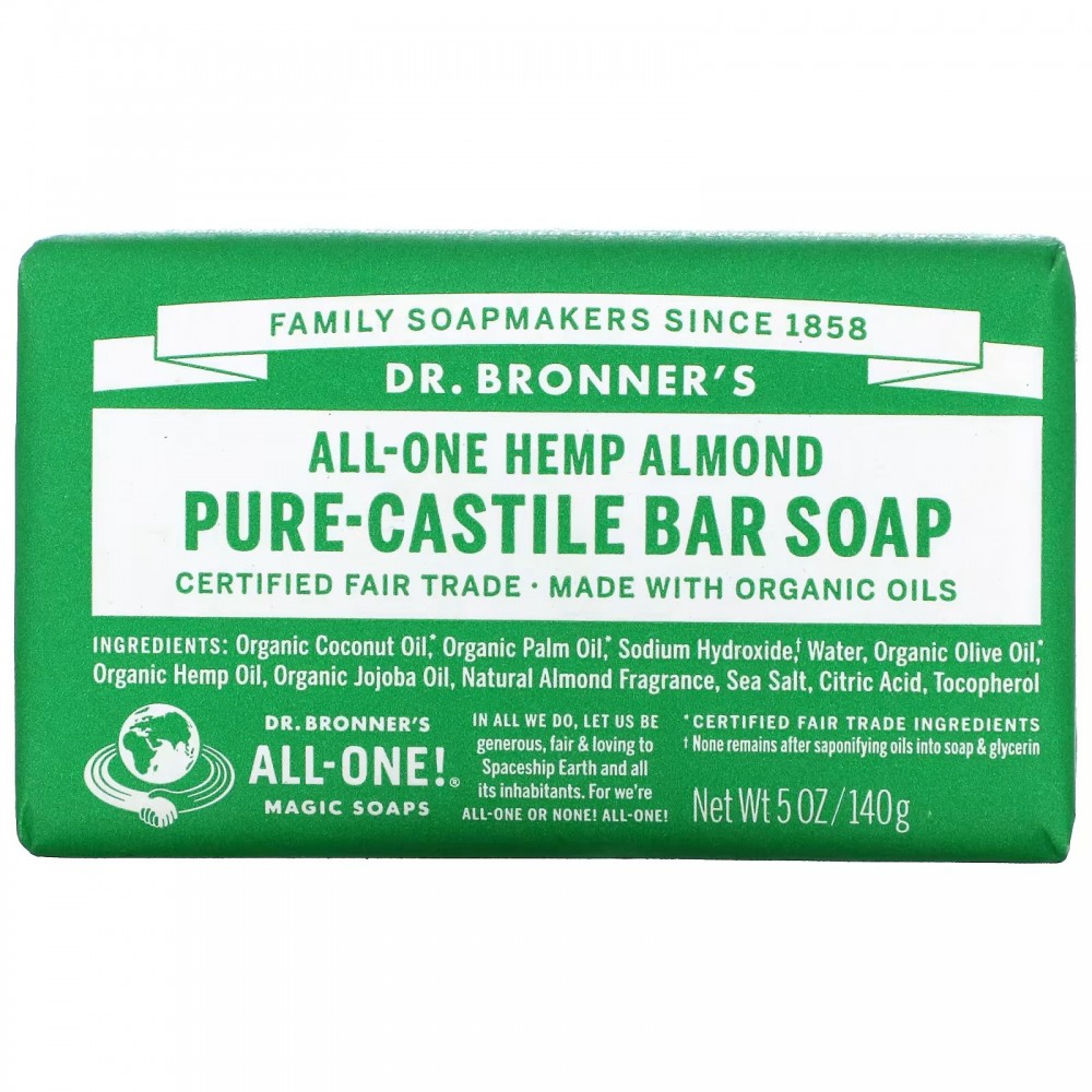 Dr. Bronner's, Pure Castile Bar Soap, All-One Hemp, Almond, 5 oz (140 g) в Москве - eco-herb.ru | фото