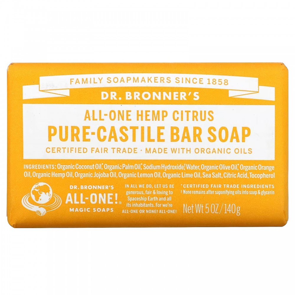 Dr. Bronner's, Pure Castile Bar Soap, All-One Hemp, Citrus, 5 oz (140 g) в Москве - eco-herb.ru | фото