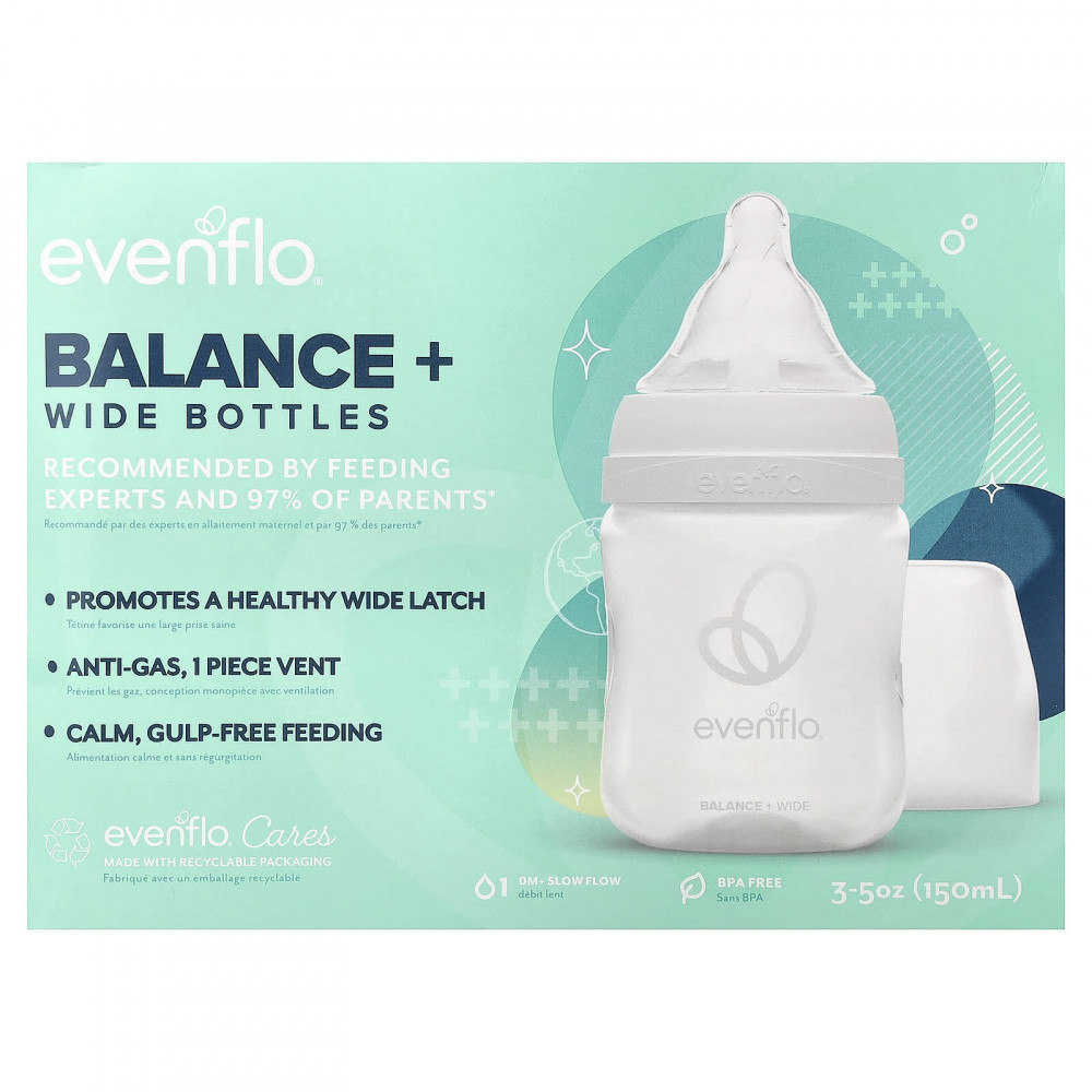 Evenflo Feeding, Balance+, флаконы, широкая, для детей от 0 месяцев, медленный поток, 3 флакона по 150 мл (5 унций) в Москве - eco-herb.ru | изображение Evenflo Feeding, Balance+, флаконы, широкая, для детей от 0 месяцев, медленный поток, 3 флакона по 150 мл (5 унций) в Москве - eco-herb.ru | фото
