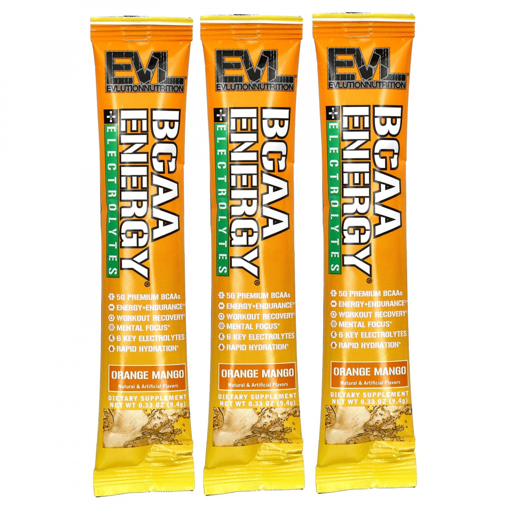 EVLution Nutrition, BCAA Energy Plus, электролиты, апельсин и манго, 3 пакетика по 9,4 г (0,33 унции) (Товар снят с продажи) в Москве - eco-herb.ru | изображение EVLution Nutrition, BCAA Energy Plus, электролиты, апельсин и манго, 3 пакетика по 9,4 г (0,33 унции) (Товар снят с продажи) в Москве - eco-herb.ru | фото