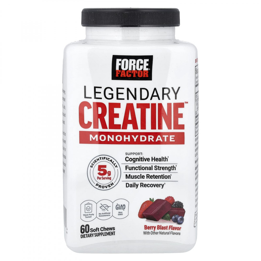 Force Factor, Legendary Creatine™, моногидрат креатина, с ягодным вкусом, 60 жевательных таблеток (2,5 г в 1 жевательной таблетке) в Москве - eco-herb.ru | изображение Force Factor, Legendary Creatine™, моногидрат креатина, с ягодным вкусом, 60 жевательных таблеток (2,5 г в 1 жевательной таблетке) в Москве - eco-herb.ru | фото