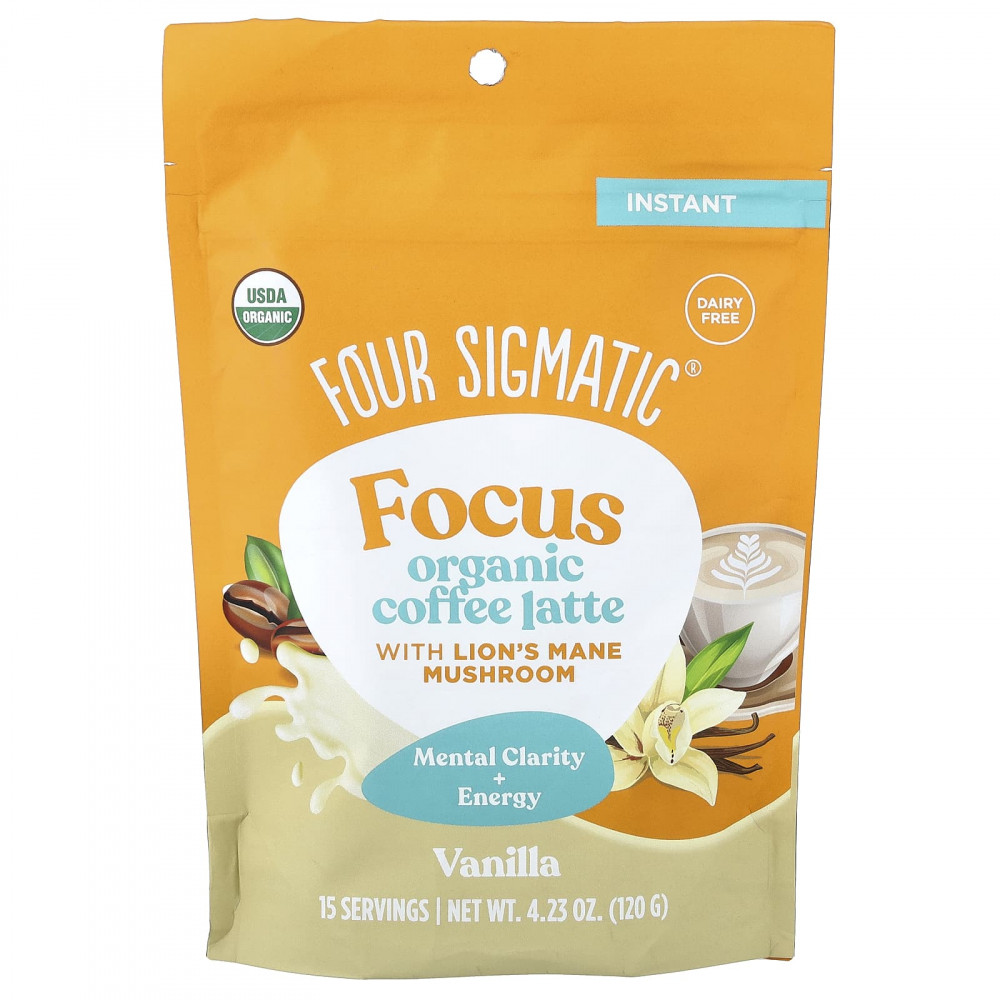 Four Sigmatic, Focus, органический растворимый кофе латте с ежовиком гребенчатым, ваниль, 120 г (4,23 унции) в Москве - eco-herb.ru | изображение Four Sigmatic, Focus, органический растворимый кофе латте с ежовиком гребенчатым, ваниль, 120 г (4,23 унции) в Москве - eco-herb.ru | фото