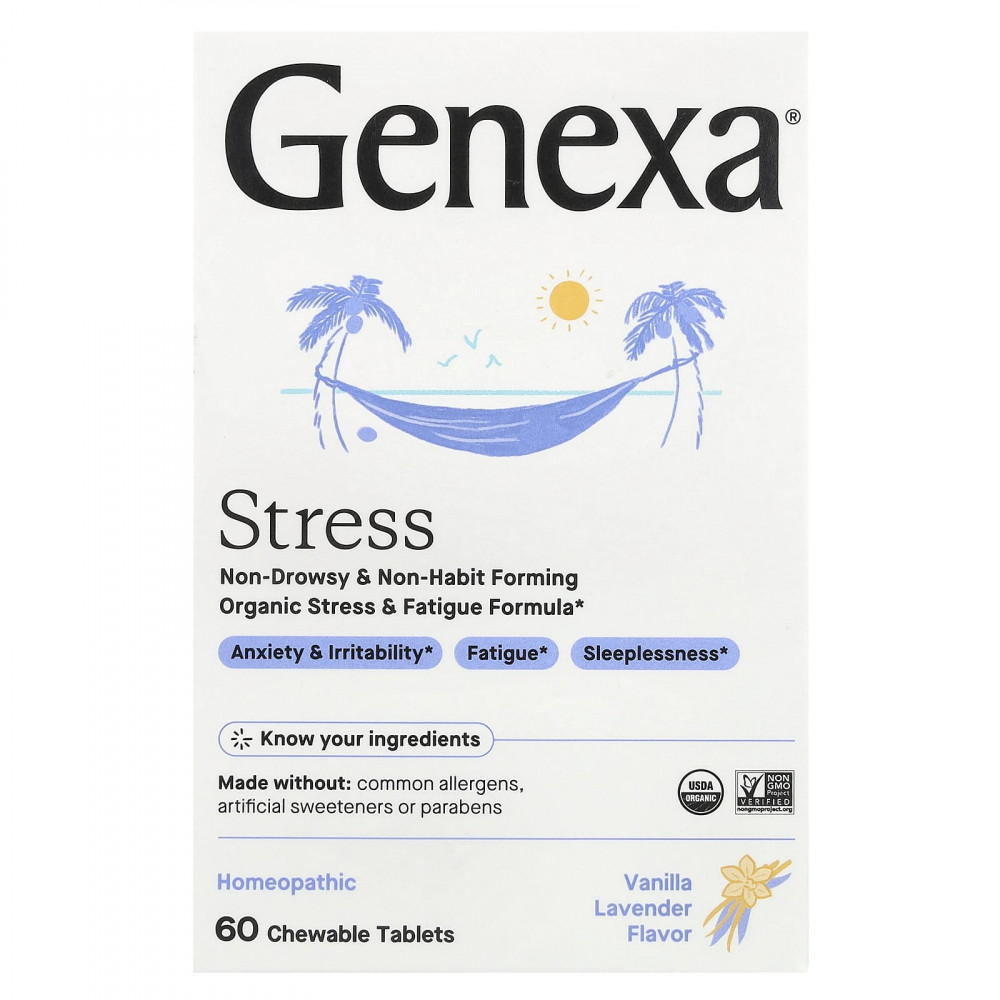 Genexa, Stress, органическая формула против стресса и усталости, ваниль и лаванда, 60 жевательных таблеток в Москве - eco-herb.ru | изображение Genexa, Stress, органическая формула против стресса и усталости, ваниль и лаванда, 60 жевательных таблеток в Москве - eco-herb.ru | фото