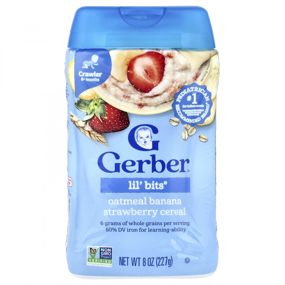 Gerber, Lil 'Bits®, каша для детей от 8 месяцев, овсянка, банан и клубника, 227 г (8 унций) в Москве - eco-herb.ru | изображение Gerber, Lil 'Bits®, каша для детей от 8 месяцев, овсянка, банан и клубника, 227 г (8 унций) в Москве - eco-herb.ru | фото