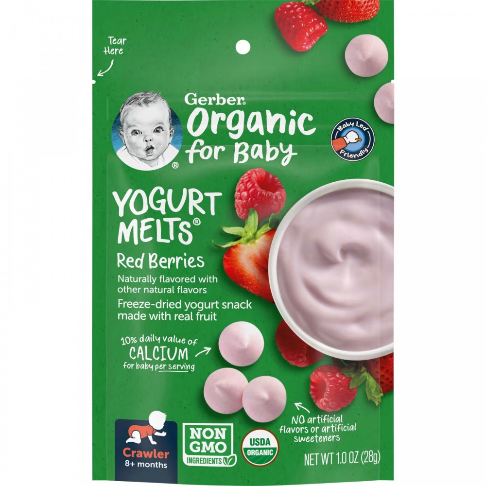 Gerber, Organic, Yogurt Melts, для малышей от 8 месяцев, с красными ягодами, 28 г (1,0 унция) в Москве - eco-herb.ru | фото