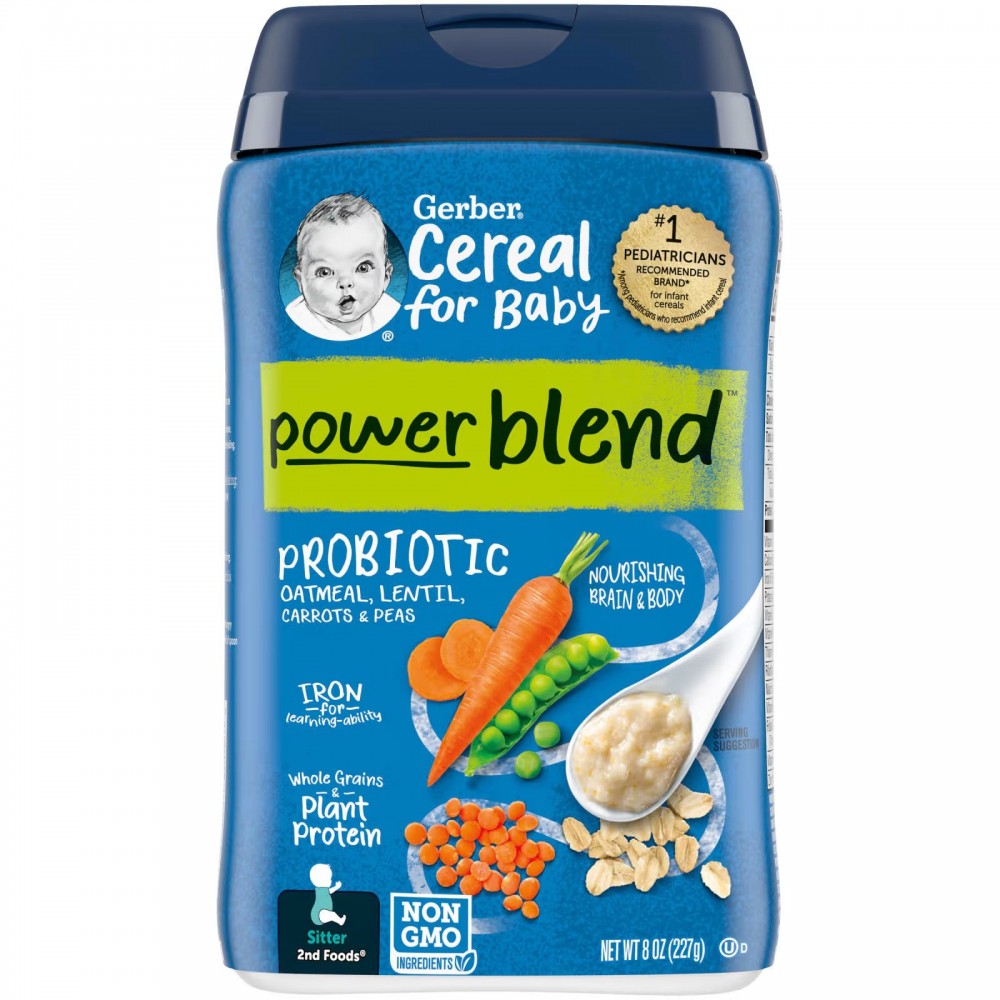 Gerber, Powerblend Cereal for Baby, овсянка с пробиотиками, чечевица, морковь и горошек, продукты для 2-го поколения, 227 г (8 унций) в Москве - eco-herb.ru | фото
