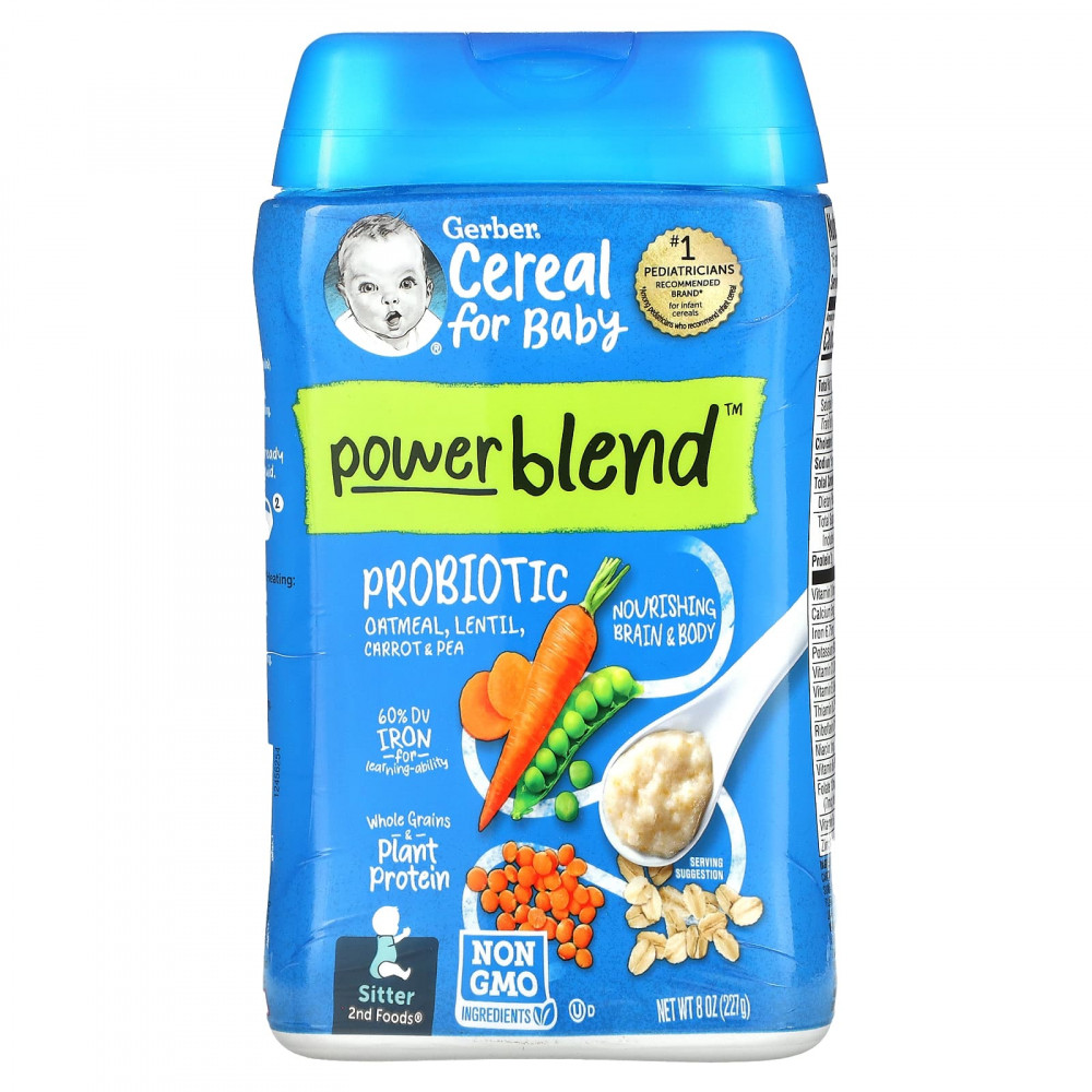 Gerber, Powerblend Cereal for Baby, овсянка с пробиотиками, чечевица, морковь и горошек, продукты для 2-го поколения, 227 г (8 унций) (Товар снят с продажи) в Москве - eco-herb.ru | изображение Gerber, Powerblend Cereal for Baby, овсянка с пробиотиками, чечевица, морковь и горошек, продукты для 2-го поколения, 227 г (8 унций) (Товар снят с продажи) в Москве - eco-herb.ru | фото