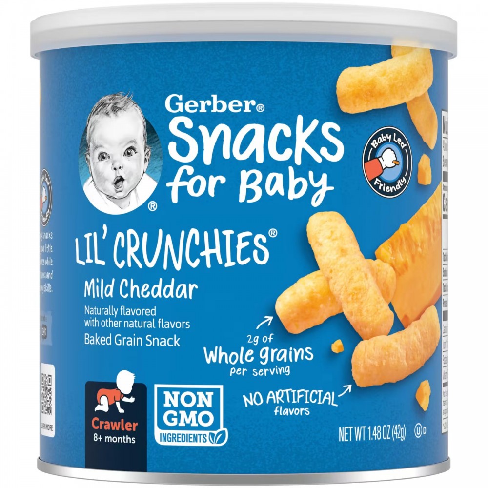 Gerber, Snacks for Baby, Lil' Crunchies, Baked Grain Snack, 8+ Months, Mild Cheddar, 1.48 oz (42 g) в Москве - eco-herb.ru | фото