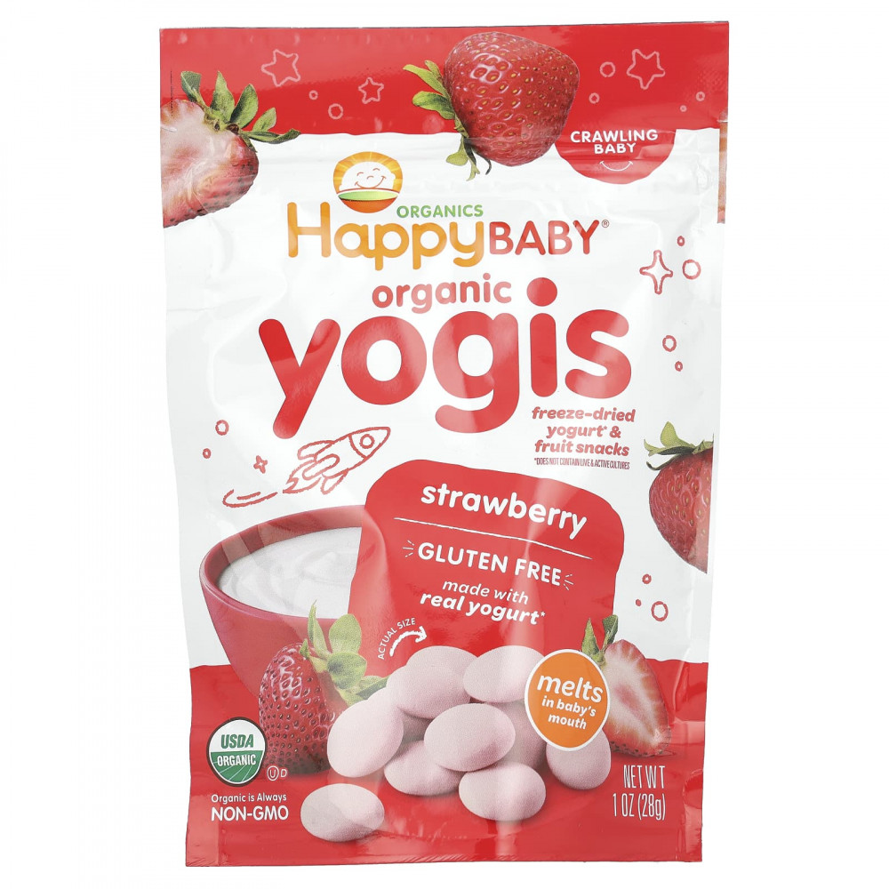 Happy Family Organics, Happy Baby®, Organic Yogis, снеки из сублимированного йогурта с фруктами, с клубникой, 28 г (1 унция) в Москве - eco-herb.ru | изображение Happy Family Organics, Happy Baby®, Organic Yogis, снеки из сублимированного йогурта с фруктами, с клубникой, 28 г (1 унция) в Москве - eco-herb.ru | фото