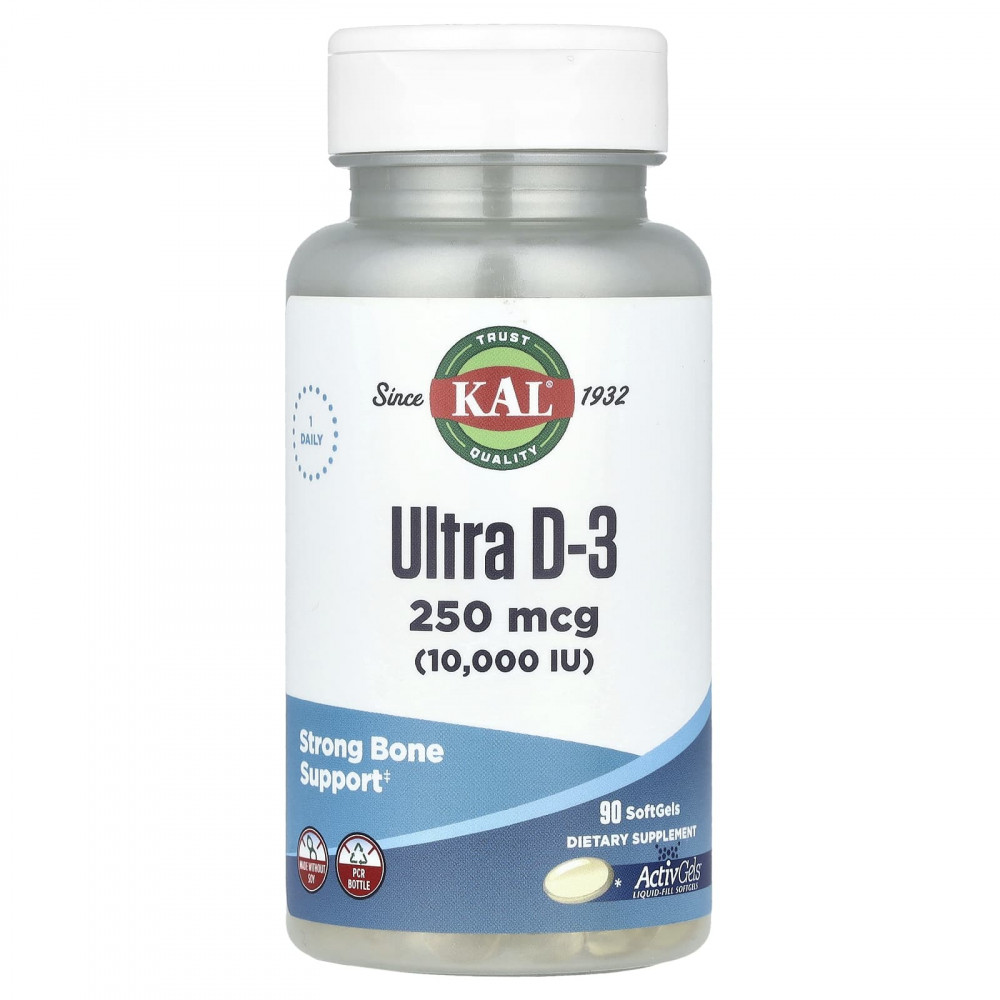 KAL, Ultra D-3, витамин D3, 250 мкг (10 000 МЕ), 90 мягких таблеток в Москве - eco-herb.ru | изображение KAL, Ultra D-3, витамин D3, 250 мкг (10 000 МЕ), 90 мягких таблеток в Москве - eco-herb.ru | фото