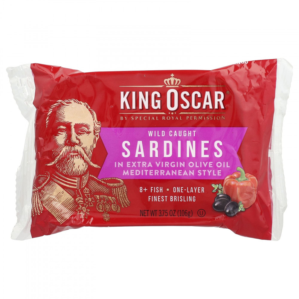 King Oscar, сардины дикого улова, в нерафинированном оливковом масле высшего качества, средиземноморские, 106 г (3,75 унции) в Москве - eco-herb.ru | изображение King Oscar, сардины дикого улова, в нерафинированном оливковом масле высшего качества, средиземноморские, 106 г (3,75 унции) в Москве - eco-herb.ru | фото