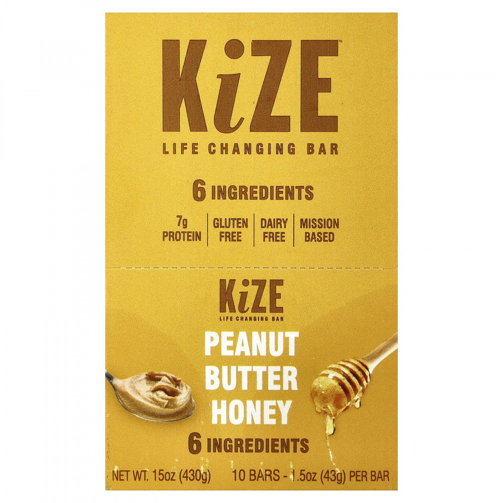 KiZE Life Changing Bar, арахисовая паста и мед, 10 батончиков, 43 г (1,5 унции) каждый в Москве - eco-herb.ru | изображение KiZE Life Changing Bar, арахисовая паста и мед, 10 батончиков, 43 г (1,5 унции) каждый в Москве - eco-herb.ru | фото