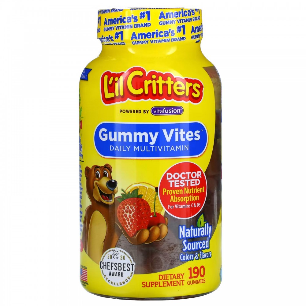 Lil Critters, Gummy Vites, ежедневные мультивитамины, 190 жевательных  мармеладок купить в Москве