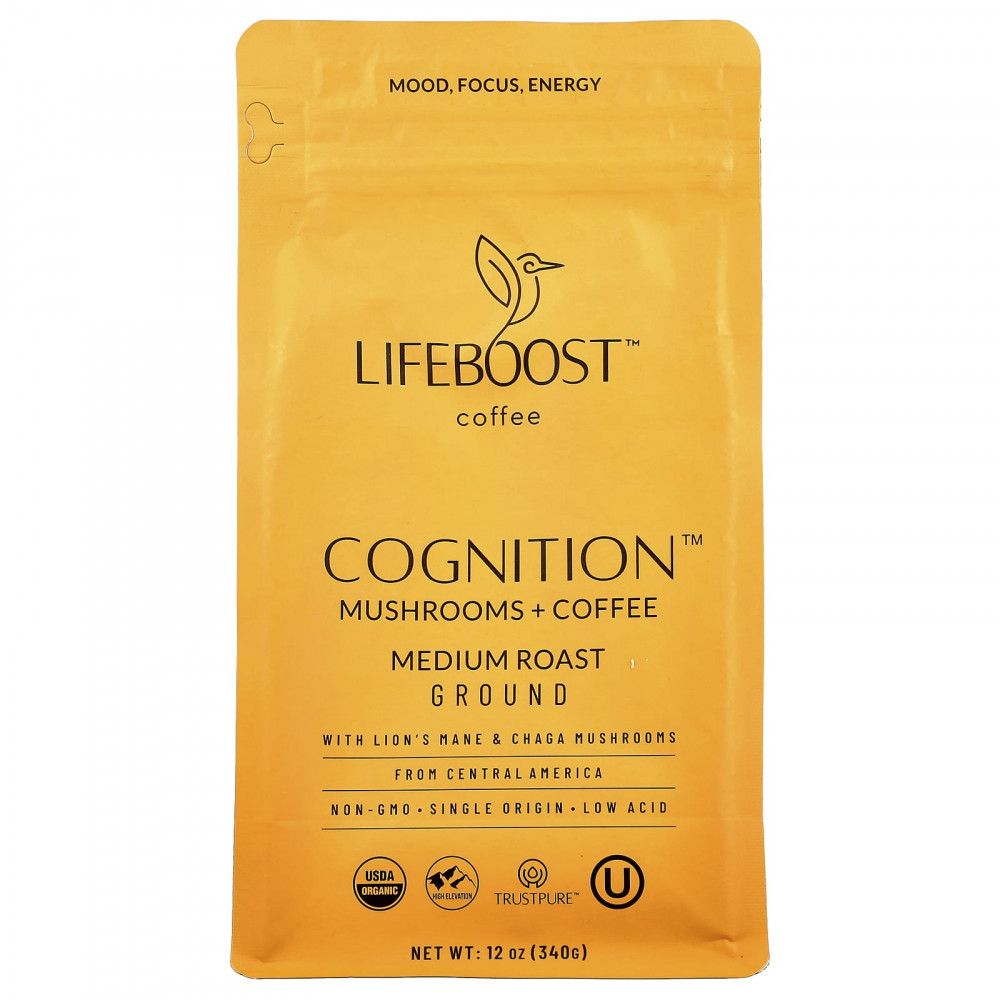 Lifeboost, Cognition ™, кофе с грибами, молотый, средней обжарки, 340 г (12 унций) в Москве - eco-herb.ru | изображение Lifeboost, Cognition ™, кофе с грибами, молотый, средней обжарки, 340 г (12 унций) в Москве - eco-herb.ru | фото