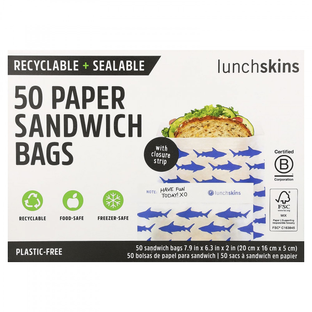 Lunchskins, бумажные пакеты для сэндвичей, акула, 50 шт. в Москве - eco-herb.ru | изображение Lunchskins, бумажные пакеты для сэндвичей, акула, 50 шт. в Москве - eco-herb.ru | фото