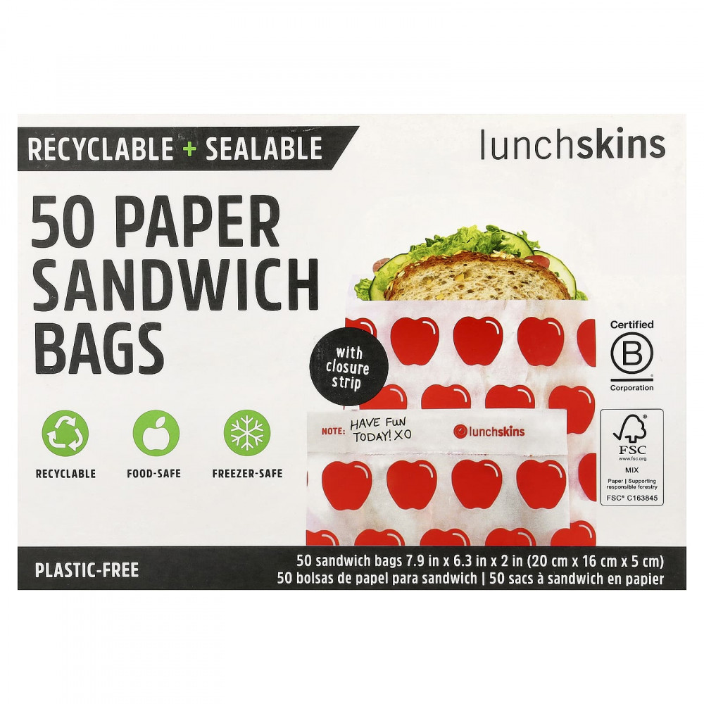 Lunchskins, бумажные пакеты для сэндвичей, яблоко, 50 шт. в Москве - eco-herb.ru | изображение Lunchskins, бумажные пакеты для сэндвичей, яблоко, 50 шт. в Москве - eco-herb.ru | фото
