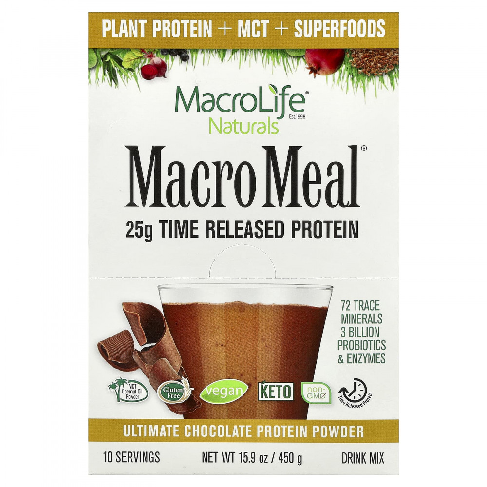 Macrolife Naturals, Macro Meal®, протеиновый порошок, со вкусом шоколада, 10 пакетиков по 45 г (1,6 унции) в Москве - eco-herb.ru | изображение Macrolife Naturals, Macro Meal®, протеиновый порошок, со вкусом шоколада, 10 пакетиков по 45 г (1,6 унции) в Москве - eco-herb.ru | фото