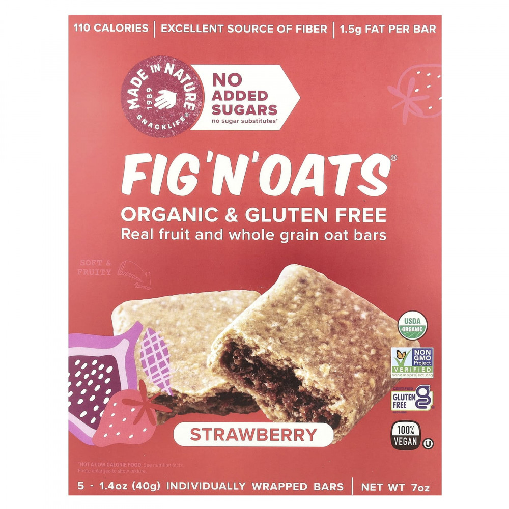 Made in Nature, Fig 'N' Oats®, клубника, 5 батончиков в индивидуальной упаковке, 40 г (1,4 унции) каждый в Москве - eco-herb.ru | изображение Made in Nature, Fig 'N' Oats®, клубника, 5 батончиков в индивидуальной упаковке, 40 г (1,4 унции) каждый в Москве - eco-herb.ru | фото