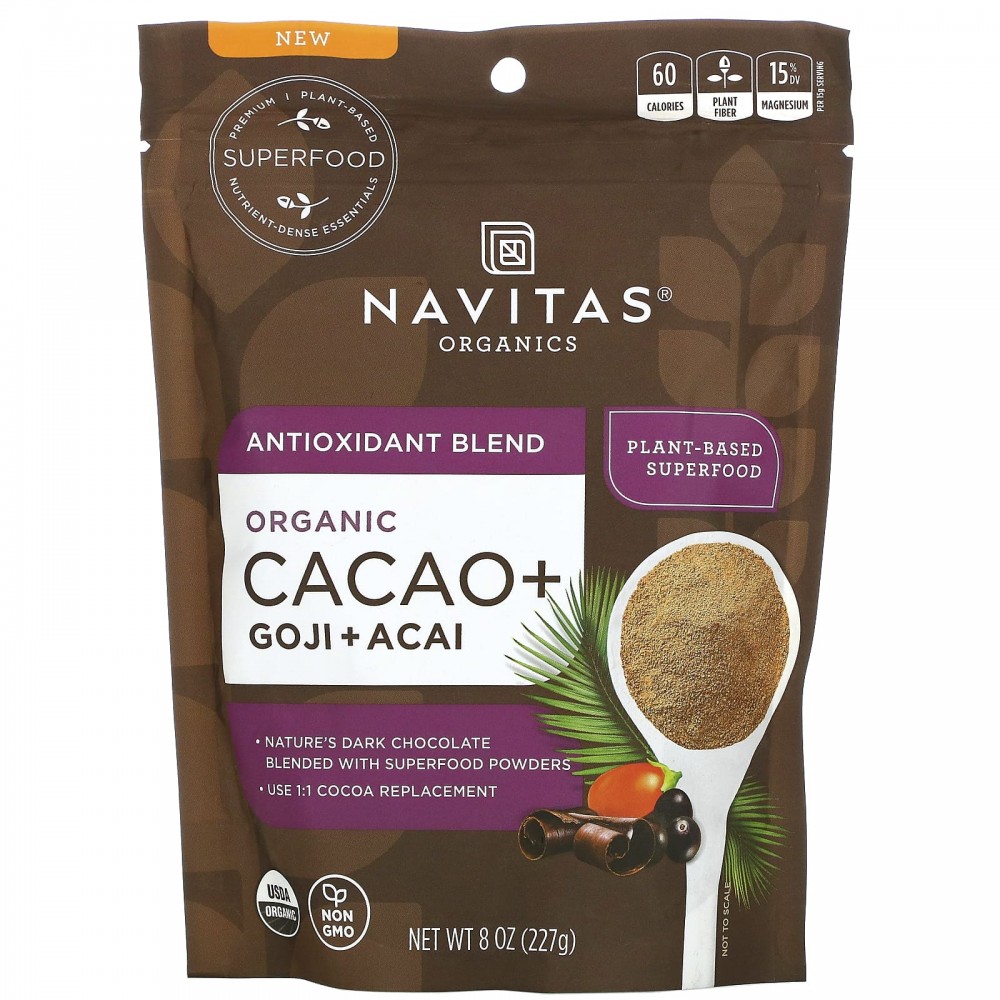 Navitas Organics, Смесь антиоксидантов, органическое какао + годжи + асаи,  227 г (8 унций) купить в Москве