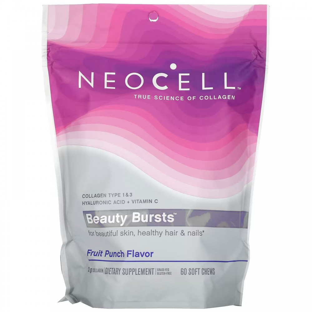 NeoCell, Collagen Beauty, жевательные таблетки для красоты, со вкусом  фруктового пунша, 2 г, 60 жевательных таблеток (1 г в каждой) купить в  Москве