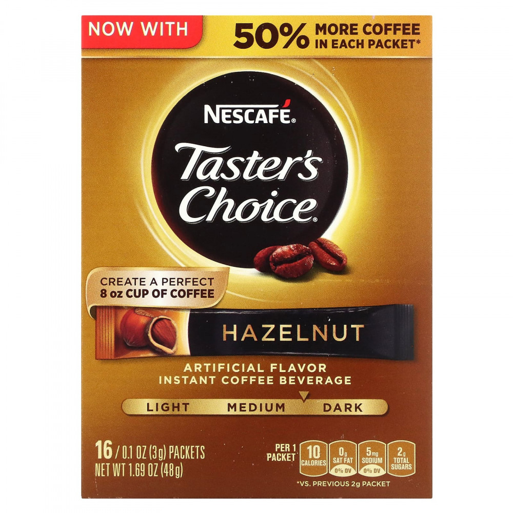 Nescafé, Taster's Choice, растворимый кофе, с фундуком, средняя/темная обжарка, 16 пакетиков по 3 г (0,1 унции) (Товар снят с продажи) в Москве - eco-herb.ru | изображение Nescafé, Taster's Choice, растворимый кофе, с фундуком, средняя/темная обжарка, 16 пакетиков по 3 г (0,1 унции) (Товар снят с продажи) в Москве - eco-herb.ru | фото