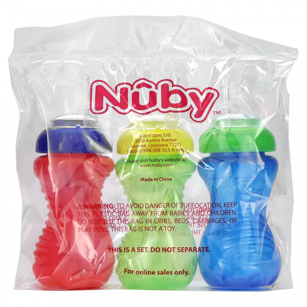 Nuby, Clik-it FlexStraw Cup, для детей от 12 месяцев, для мальчиков, 3 шт.  В упаковке, 300 мл (10 унций) купить в Москве