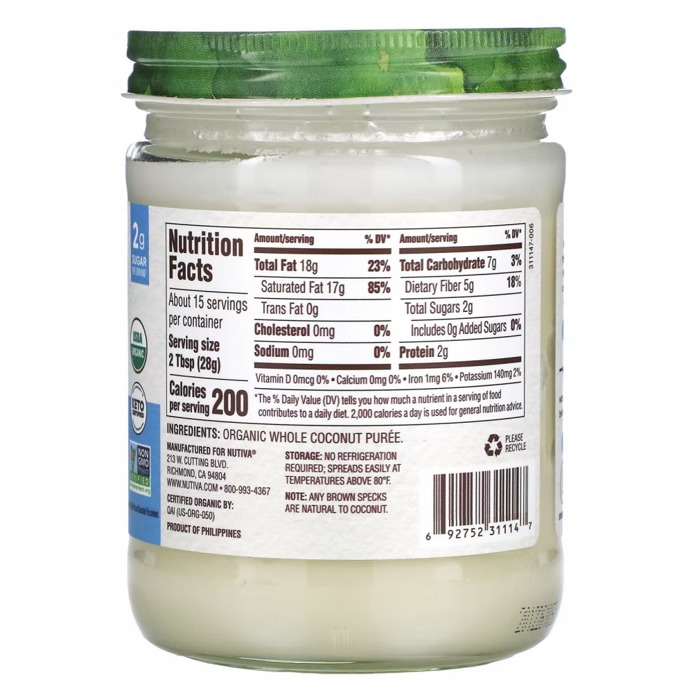 Nutiva, Coconut Manna, органическая чистая и вкусная кокосовая паста, 425 г  (15 унций)