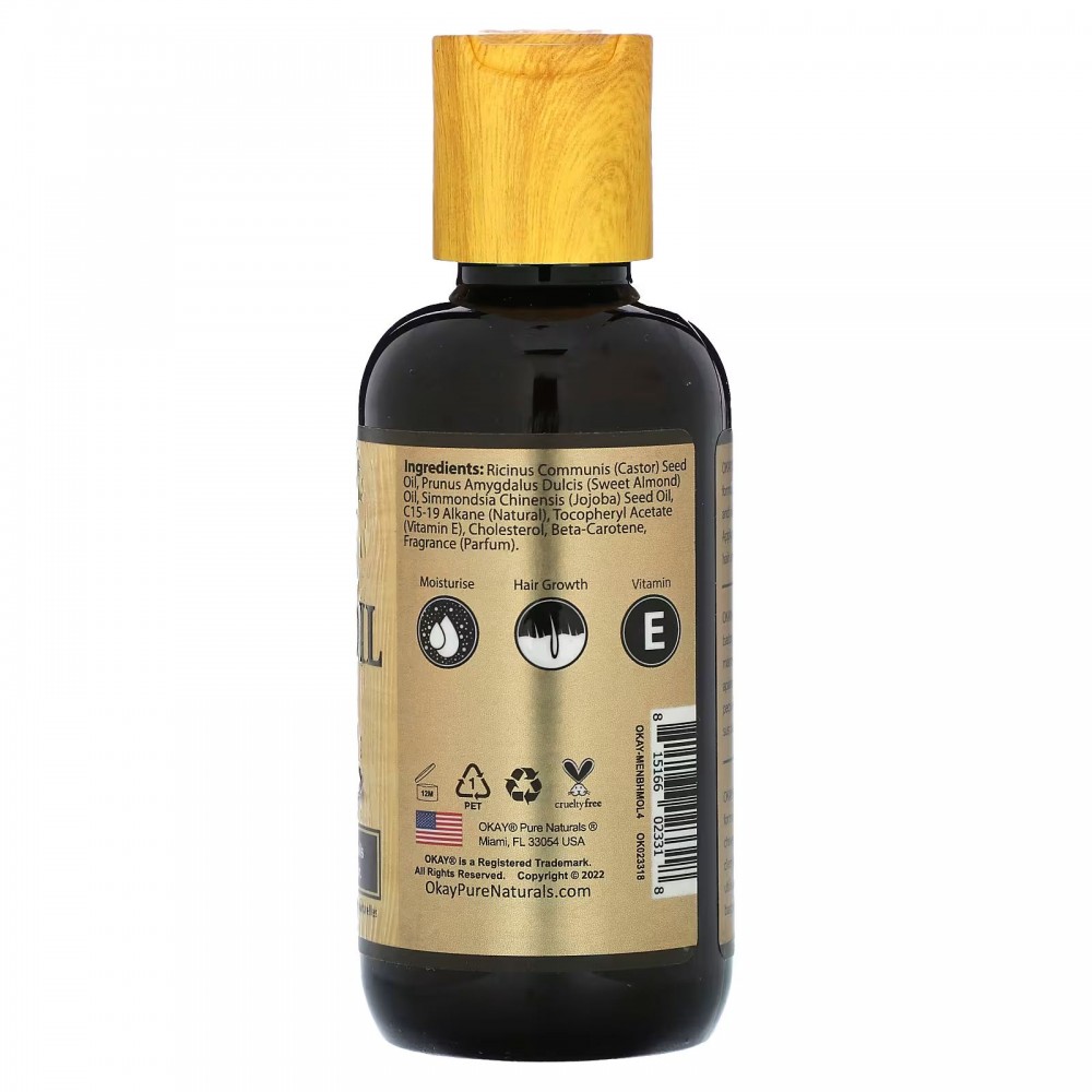 Okay Pure Naturals Для мужчин, касторовое масло, для волос и бороды, 118 мл (4 унции)