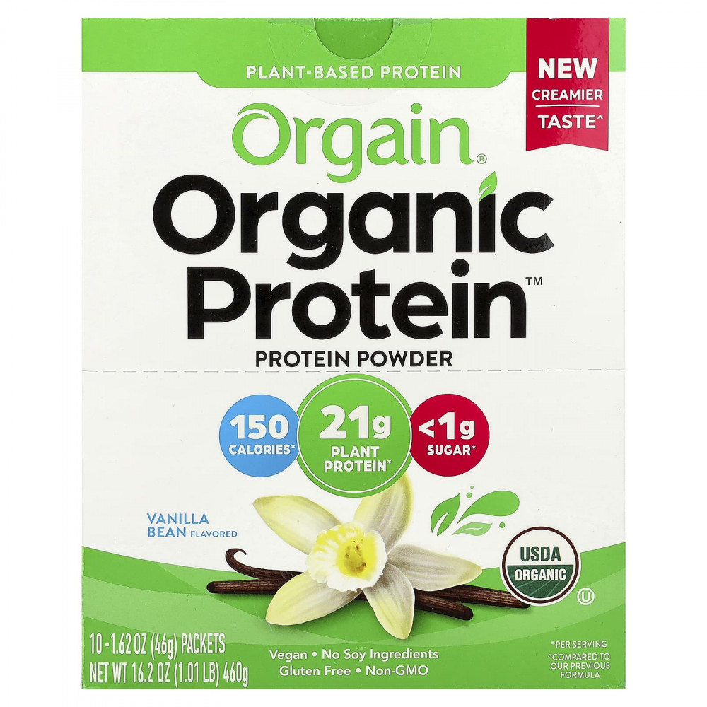 Orgain, Organic Protein™, растительный протеин в порошке, со вкусом ванили, 10 пакетиков по 46 г (1,62 унции) в Москве - eco-herb.ru | изображение Orgain, Organic Protein™, растительный протеин в порошке, со вкусом ванили, 10 пакетиков по 46 г (1,62 унции) в Москве - eco-herb.ru | фото