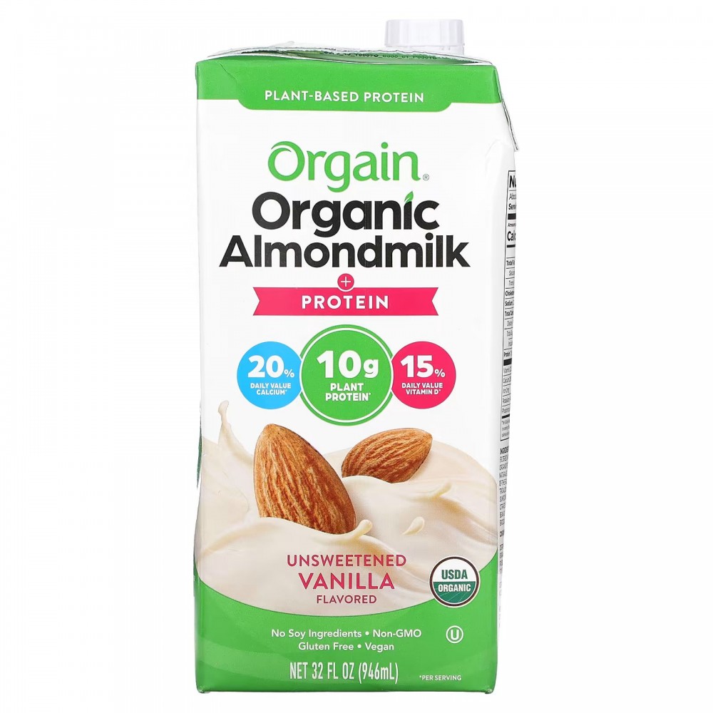 Orgain, Plant-Based, Organic Almondmilk  + Protein, Unsweetened Vanilla, 32 fl oz (946 ml) в Москве - eco-herb.ru | фото