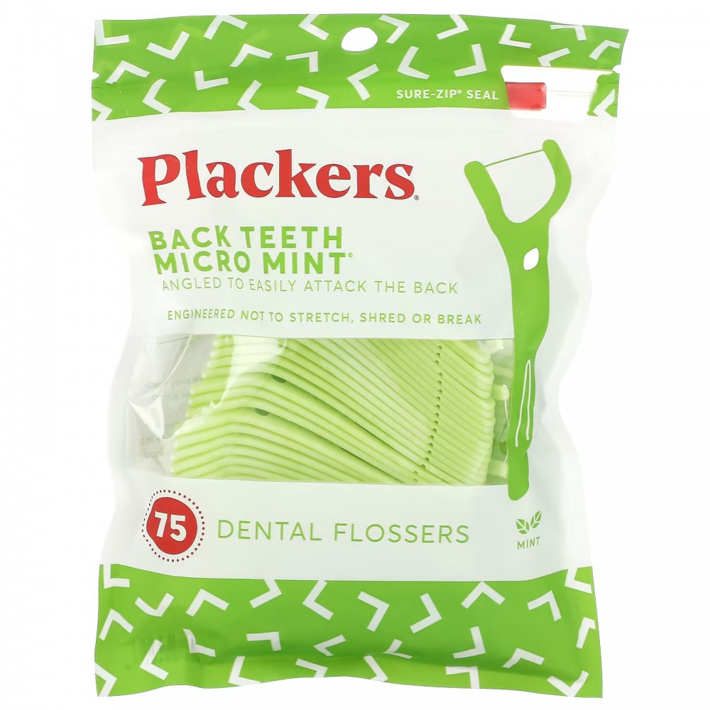 Plackers, Micro Mint, зубочистки с нитью для задних зубов, мята, 75 шт. в Москве - eco-herb.ru | фото