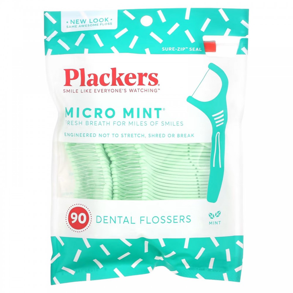 Plackers, Micro Mint, зубочистки с нитью, мята, 90 шт. в Москве - eco-herb.ru | фото