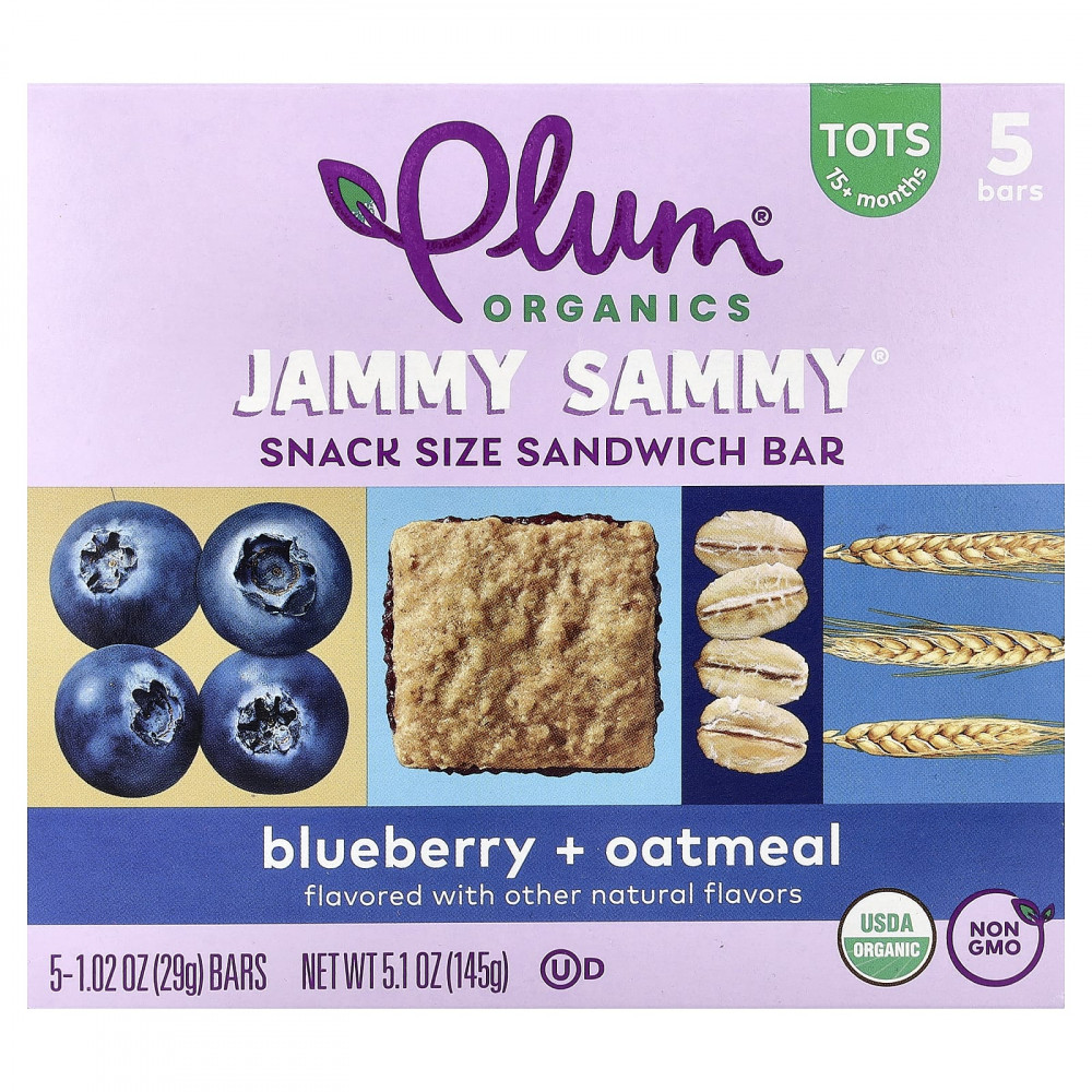 Plum Organics, Jammy Sammy®, батончик-снек, для детей от 15 месяцев, голубика и овсянка, 5 батончиков по 29 г (1,02 унции) в Москве - eco-herb.ru | изображение Plum Organics, Jammy Sammy®, батончик-снек, для детей от 15 месяцев, голубика и овсянка, 5 батончиков по 29 г (1,02 унции) в Москве - eco-herb.ru | фото