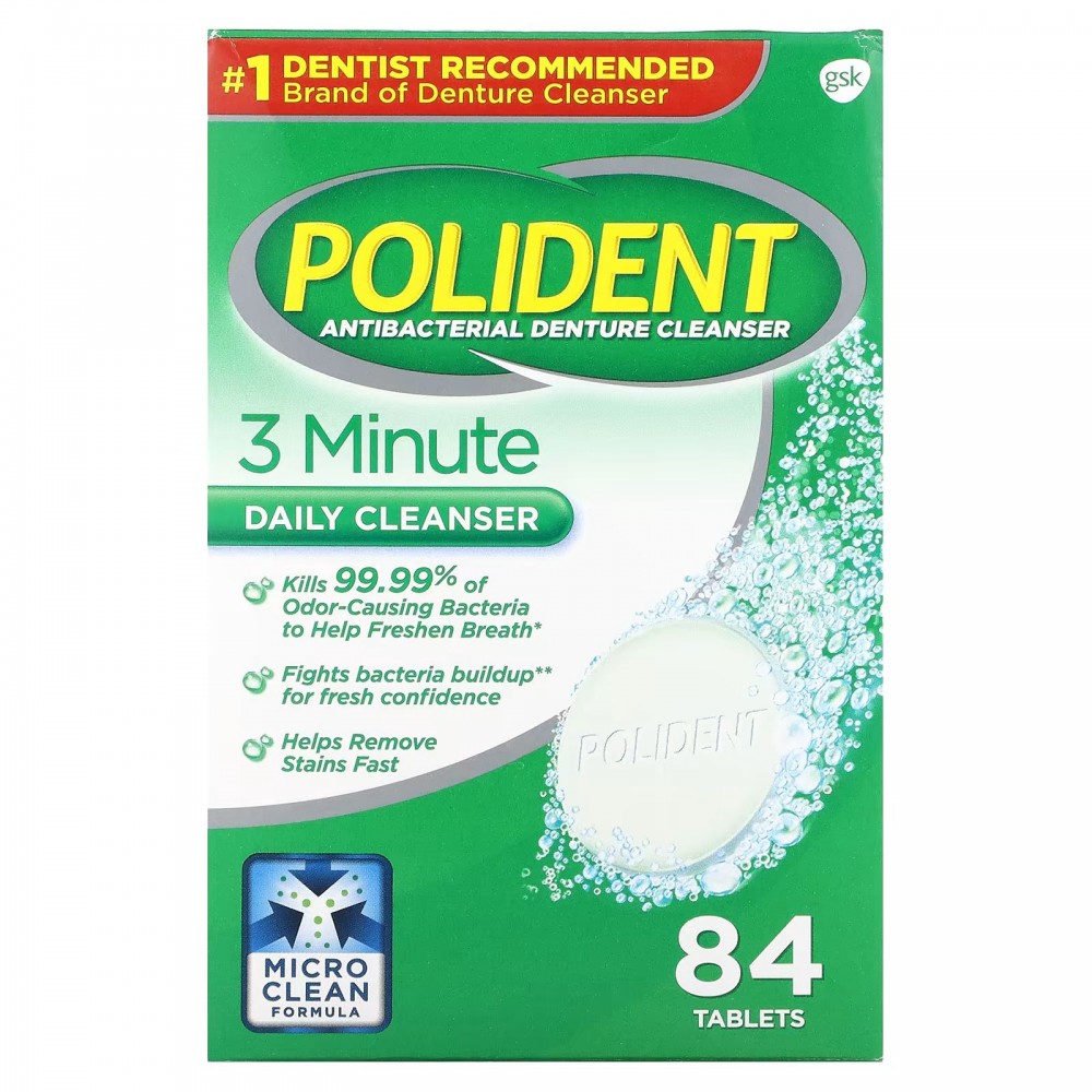 Polident 3 Minute Antibacterial Denture Cleanser 84 Tablets - Lot of 2 Boxes