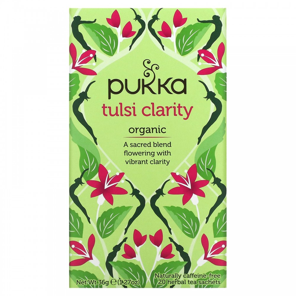 Pukka Herbs, Organic Tulsi Clarity, без кофеина, 20 пакетиков травяного  чая, 1,27 унции (36 г)